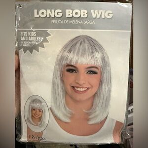 Unbranded Long Bob Wig in Silver and White Fits Youth and Adult Party City NWT